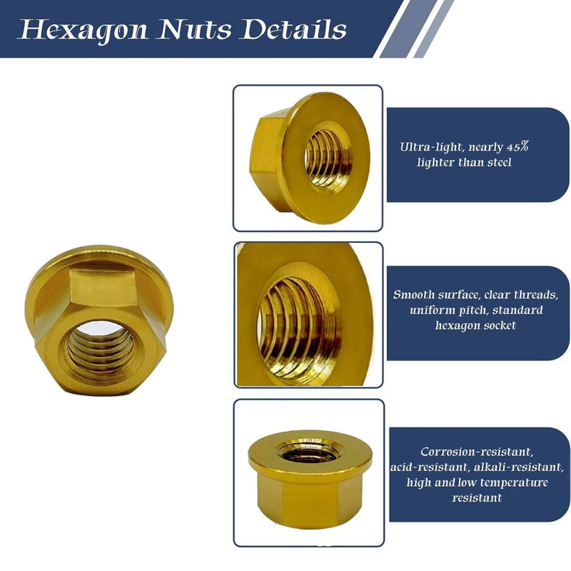 Titanium RISON Titanium Nut Titanium Flange Nut M12x1.25mm Titanium Sprocket Nut Gold 6AL4V Titanium Flange Nut for Motorcycle 5PCS - Image 3